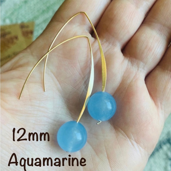 ✨NWT ✨18K Gold Filled & Aquamarine Minimal Earrings✨Handmade ✨ - Picture 1 of 8
